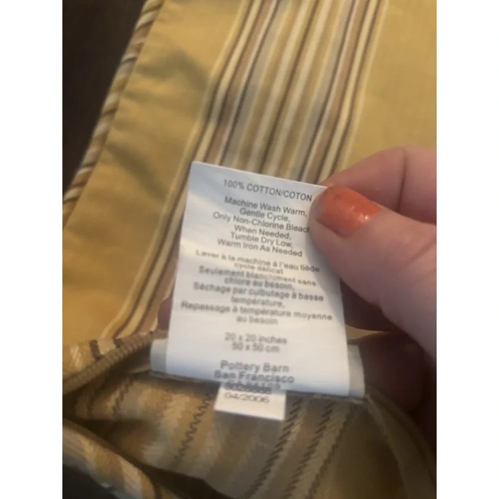 Pottery Barn Striped White & Tan Striped Pillow Cover 20